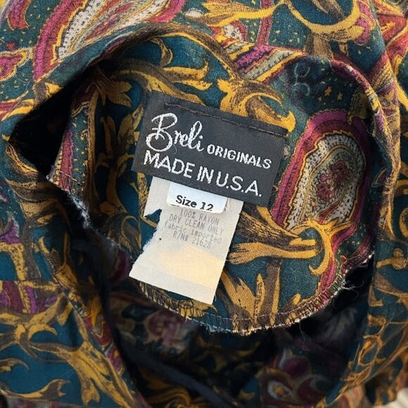 80s Paisley Dress teal and gold - Picture 8 of 8